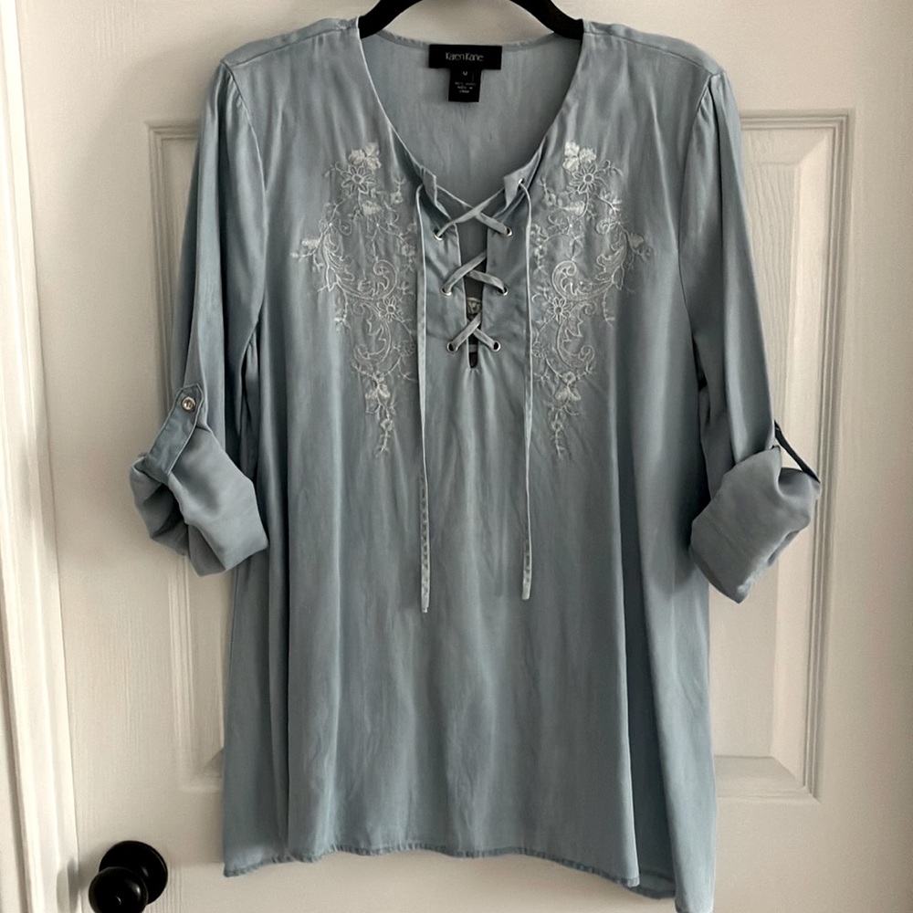 Karen Kane Chambray Embroidered Tunic Size M